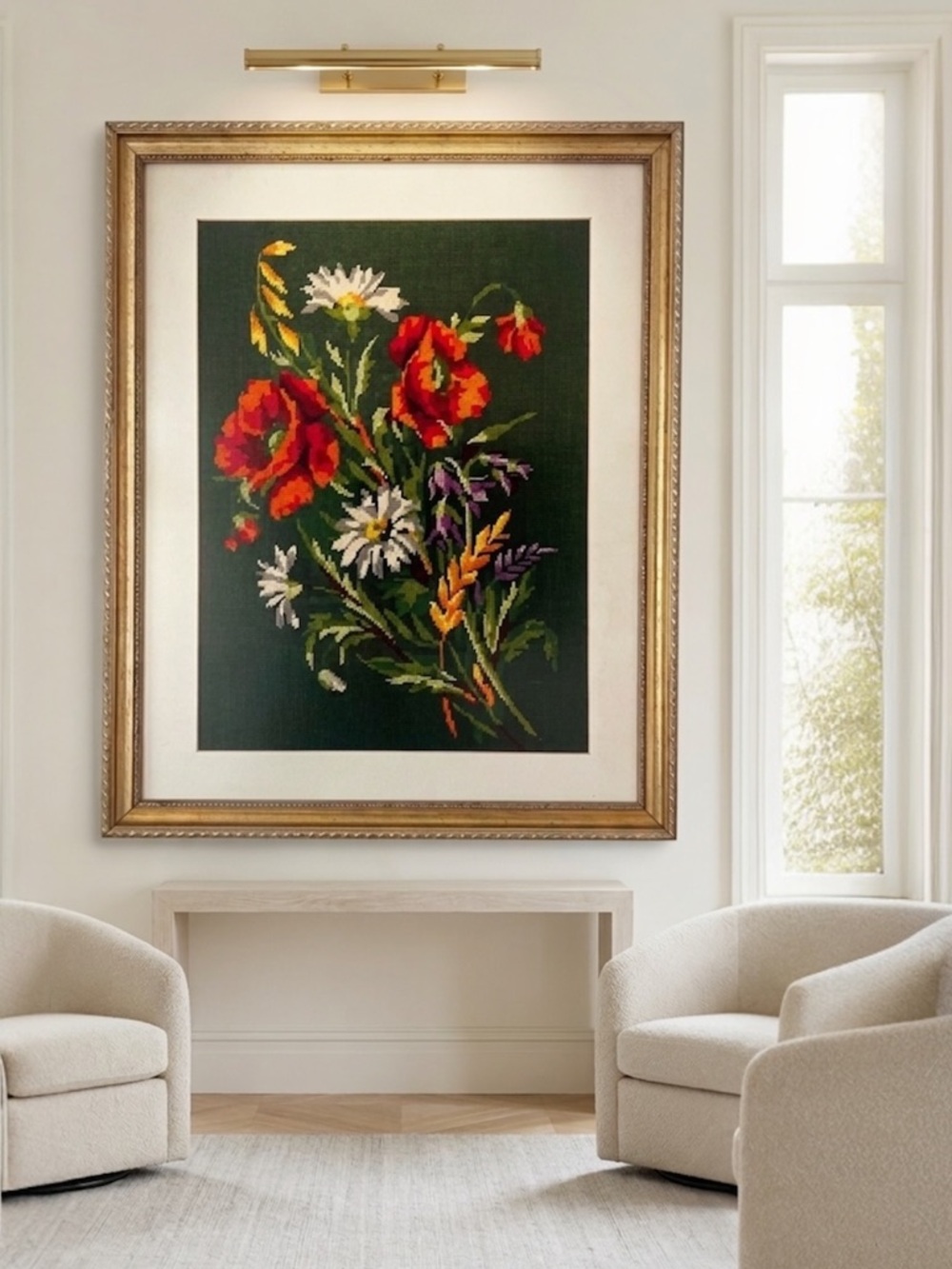 French Floral Needlepoint Vintage Margot de Paris Hand Stitched Tapestry #557